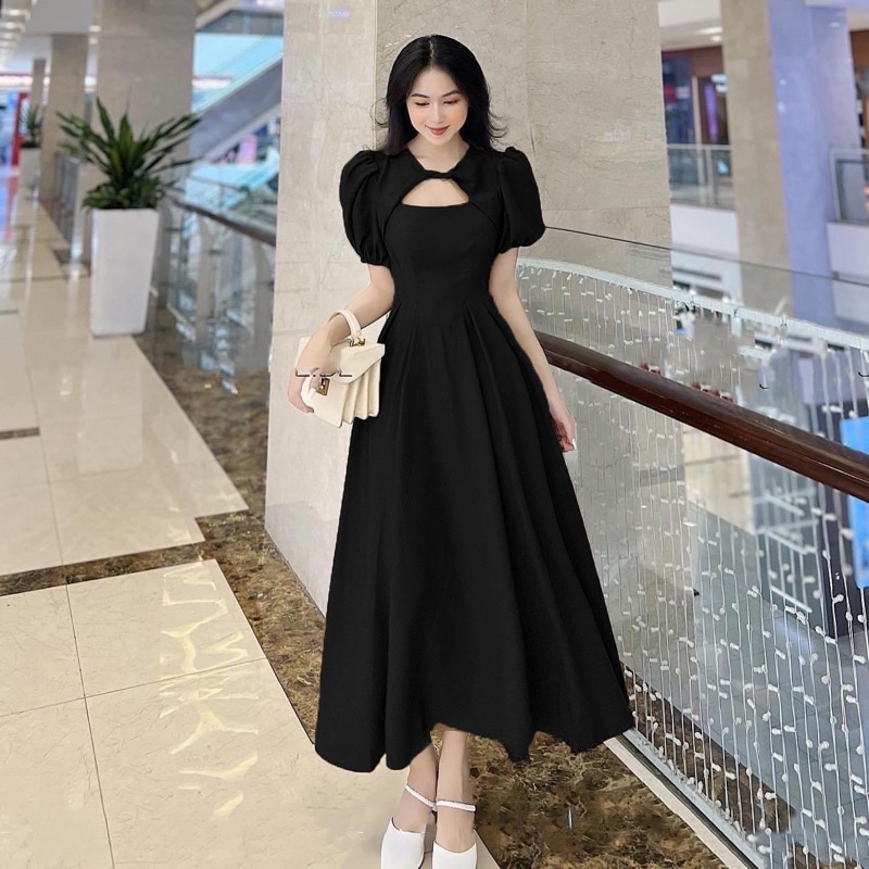 Đầm váy xoắn cổ form dài 3 màu