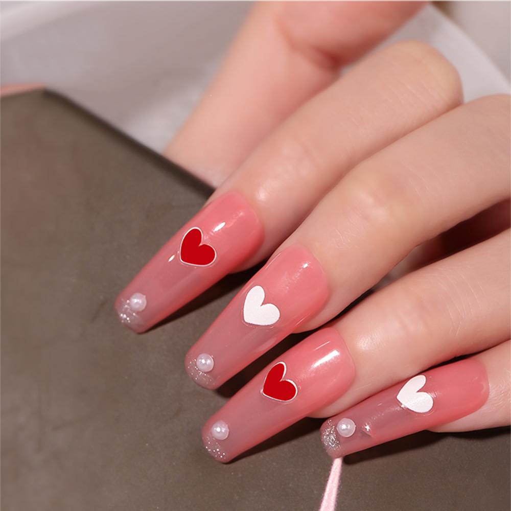 USNOW Miếng Dán Móng Tay Tự Dính Họa Tiết Trái Tim Nhỏ 3D Màu Trắng Trang Trí Móng Tay