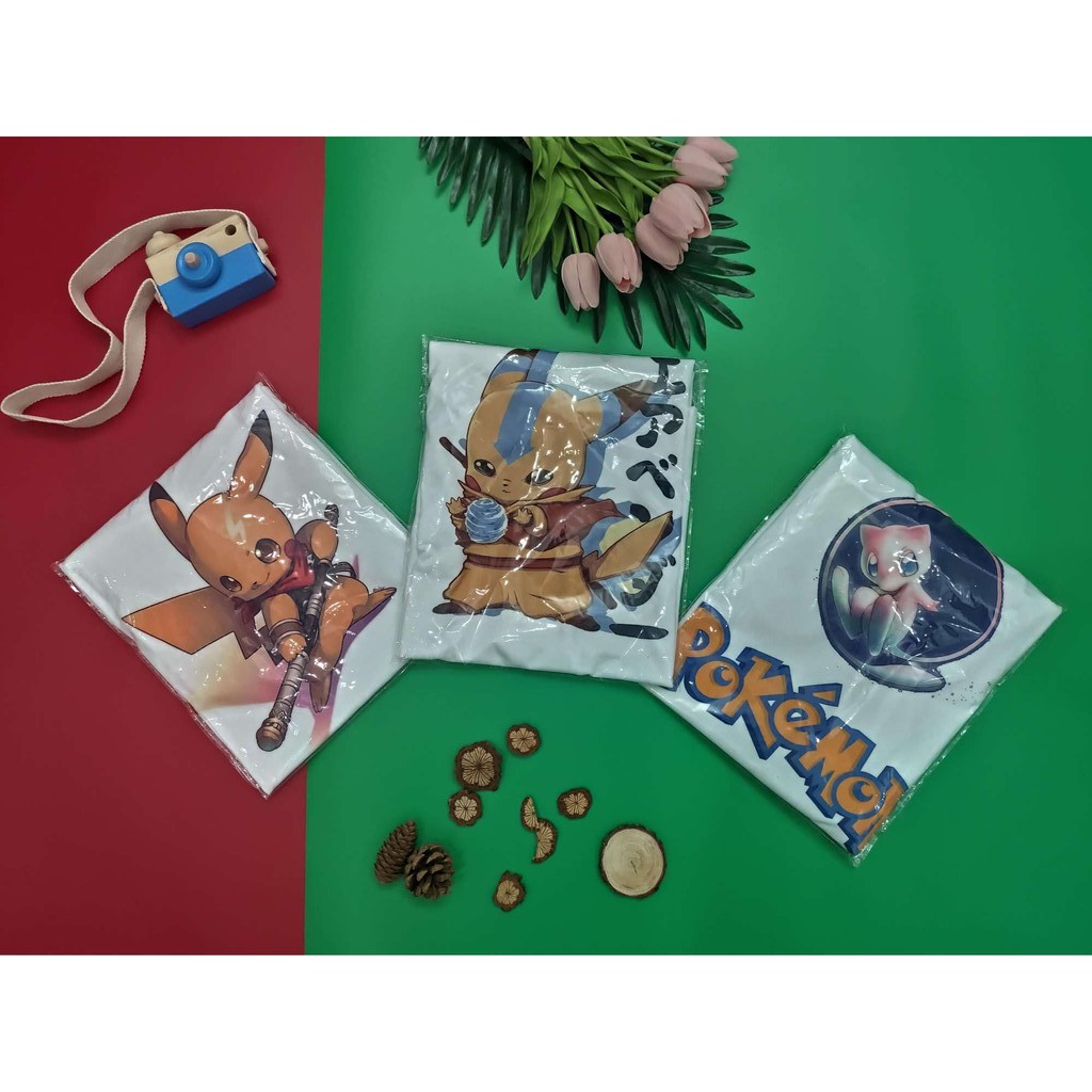 Áo thun nam nữ tay ngắn vải cotton màu trắng Hạ Băng Designs - Pikachu 003