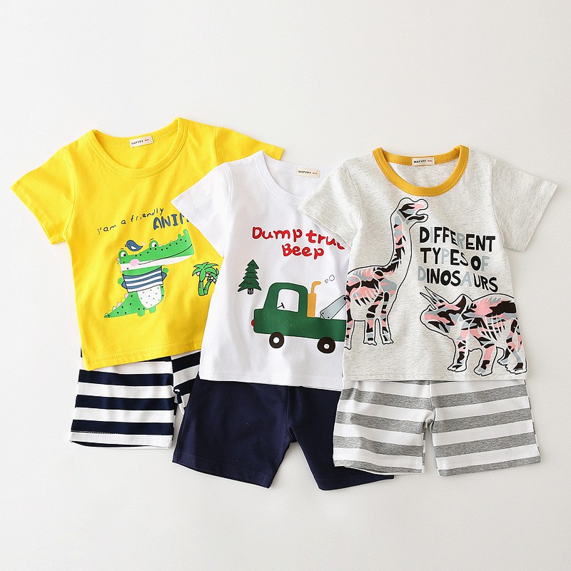 Bộ cộc tay bé trai DINOKING Bộ hè trẻ em quần áo chất cotton mềm mịn cho bé 2 - 8 tuổi DB03