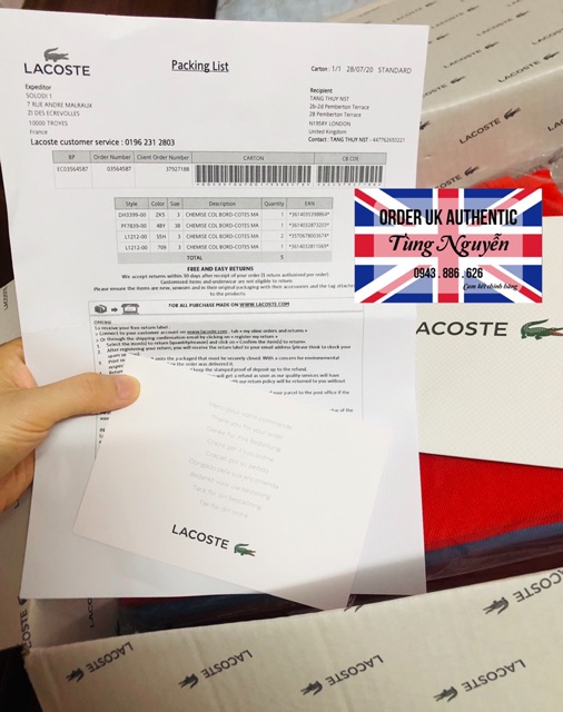 Áo polo lacoste nam nữ auth - order chính hãng uk trả khách