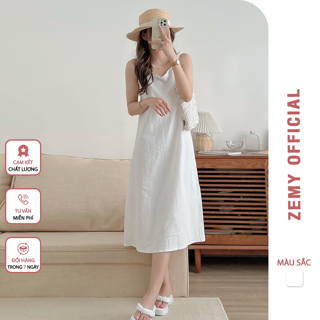 Váy 2 dây dáng dài đầm maxi hai dây đi biển nữ hở lưng màu trắng cao cấp