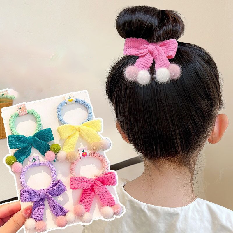 1 Dây Cột Tóc Co Giãn Gắn Quả Bông Nhỏ Dễ Thương Cho Bé Gái