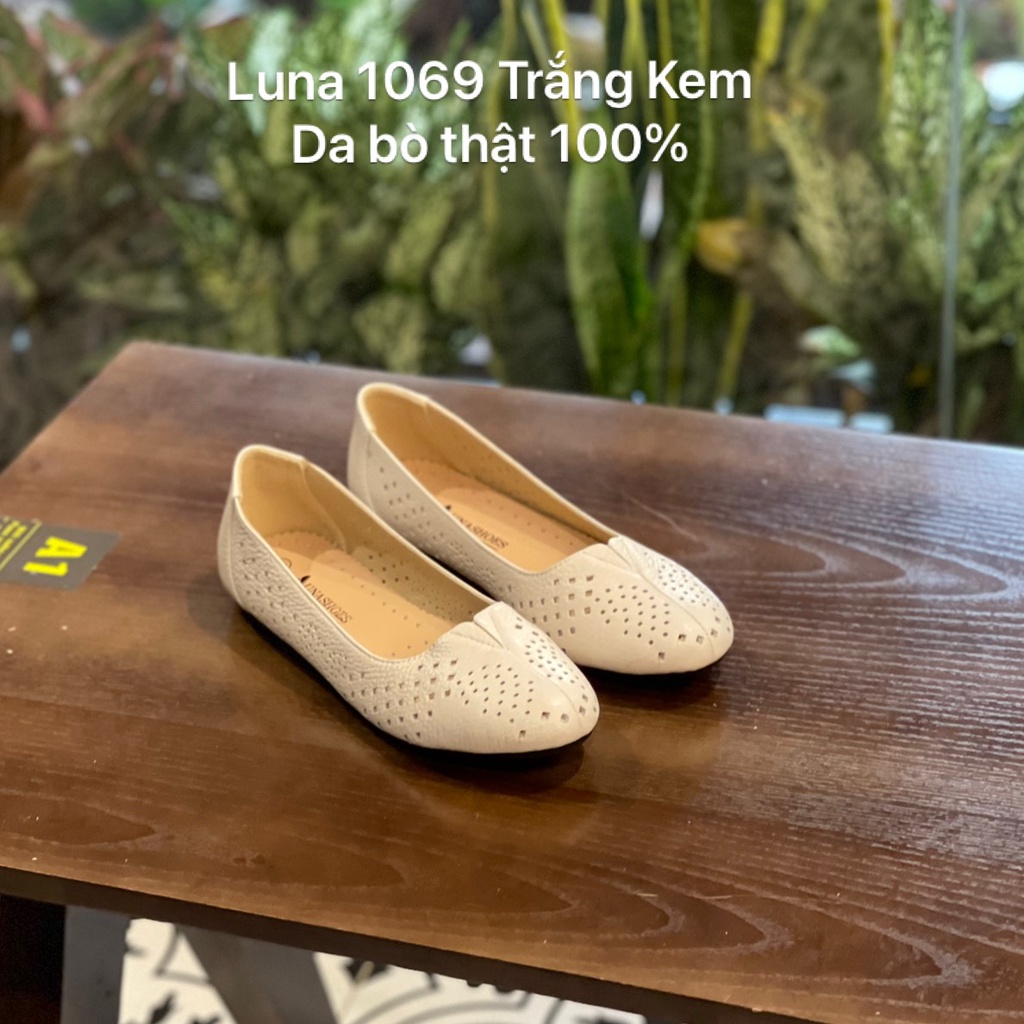 Giày bệt nữ, giày búp bê nữ da bò Lunashoes 1069 màu đen nâu trắng vàng bảo hành 24 tháng 1 đổi 1 giày búp bê