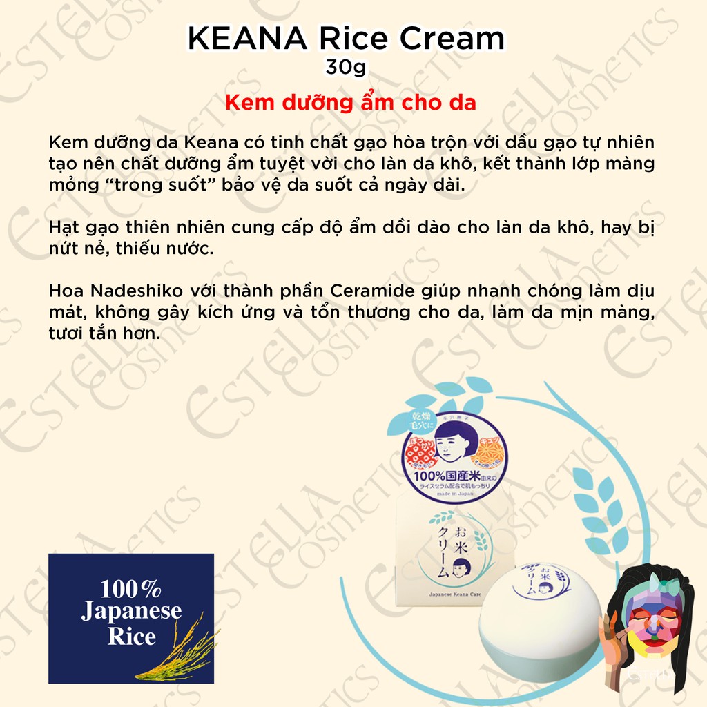 Kem Dưỡng Da Cám Gạo Keana Rice Cream 30g