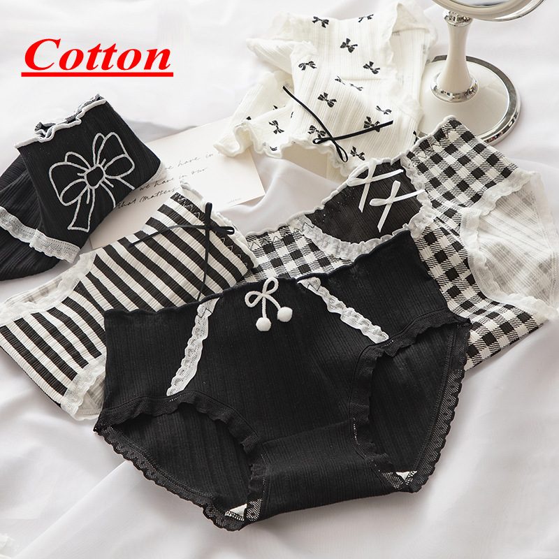 【 Xl, L, M---35kg-68kg 】 cotton nguyên chất eo giữa 1818-WY011 nơ quần lót nữ Cô gái Quần đùi eo vừa