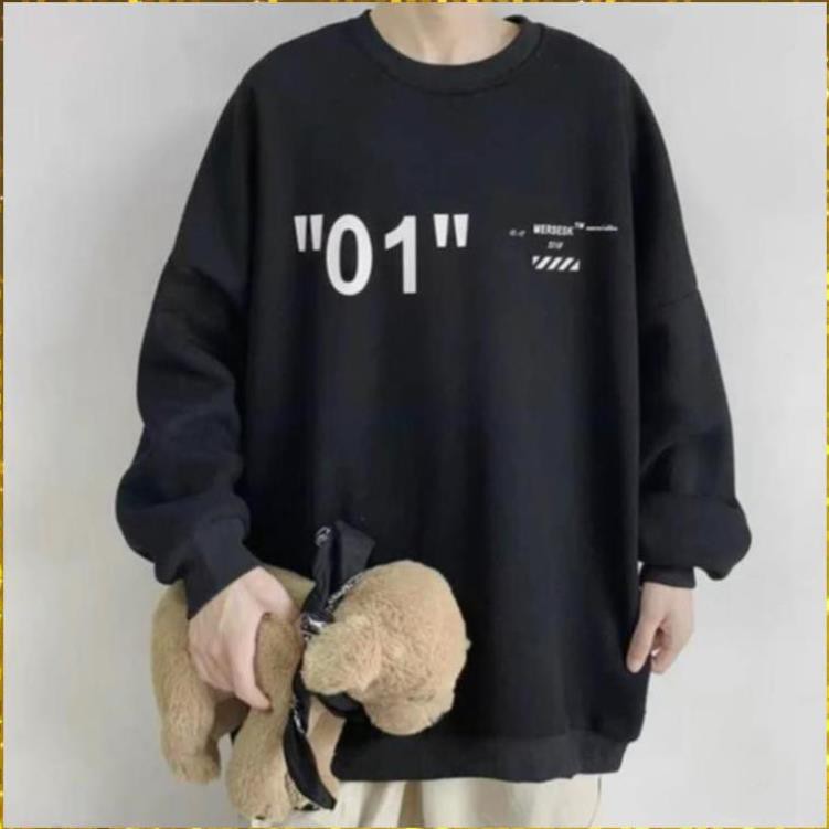 1hitshop áo sweater in số 01 nam nữ, áo sweater số 01 unisex 2 màu trắng đen