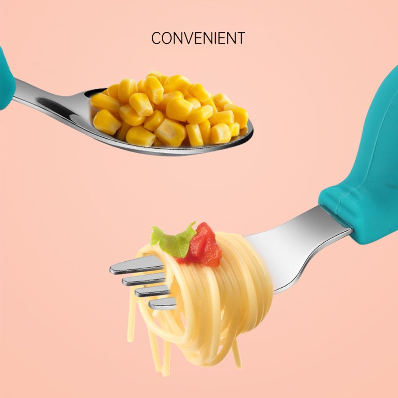 Bộ 3 Muỗng Nĩa Tập Ăn Chia Ngăn Bằng Silicone Dành Cho Bé