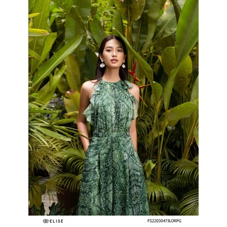 Jumpsuit tơ HT xanh lá bèo vai thiết kế Elise FS2203047JLORPG