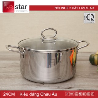 Nồi inox 3 đáy 24cm Fivestar FSN24IN1 nắp kính - Hàng chính hãng Tân Hợp Thành, bảo hành 5 năm