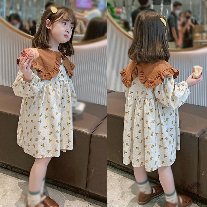 Đầm Dài Tay In Hoa Cho Bé Gái