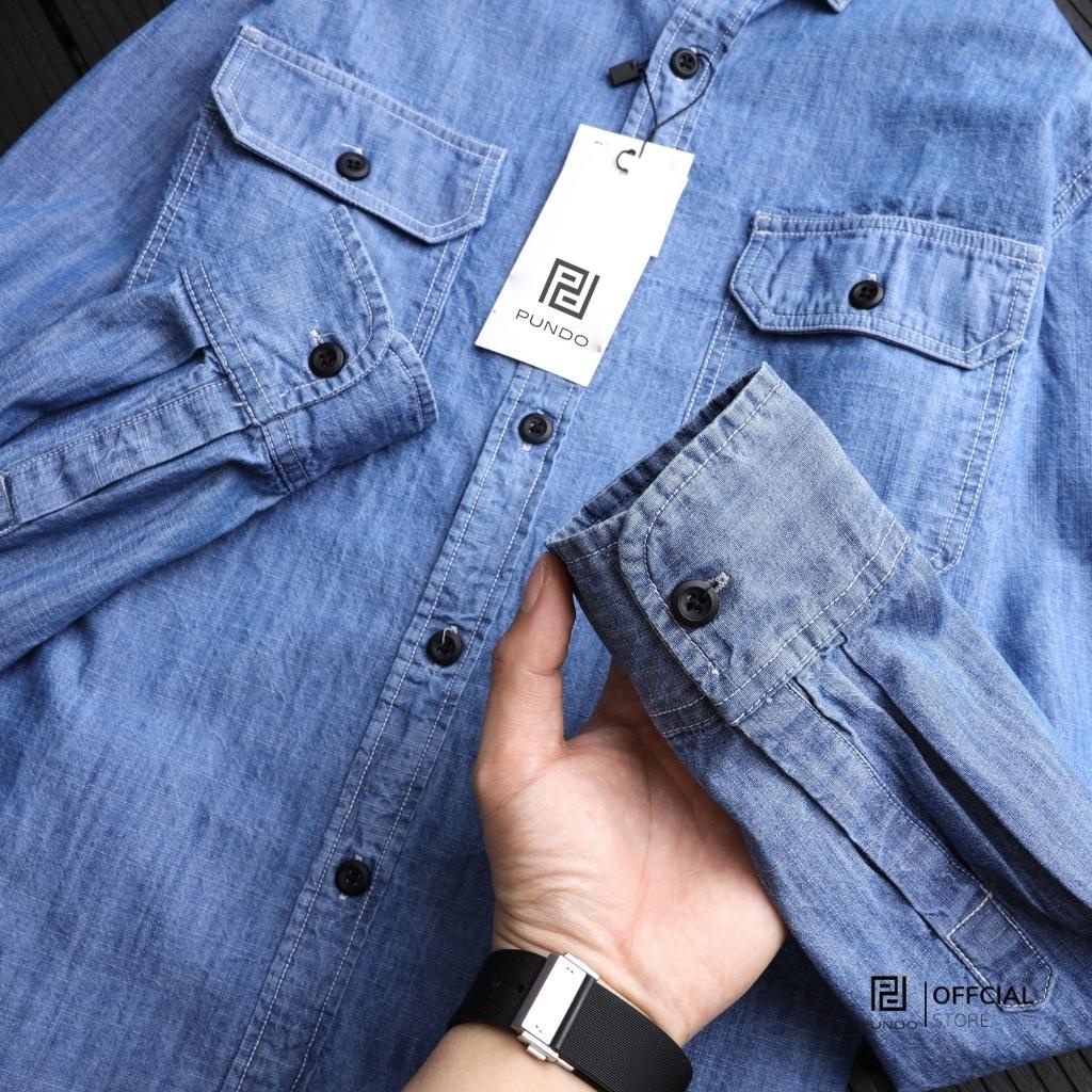 Áo sơ mi jean màu xanh sang trọng dễ phối size đến 85kg PUNDO SMJPD018