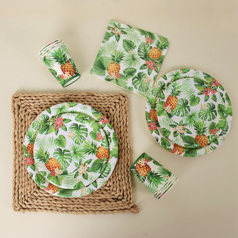 Bộ Dụng Cụ Bàn Ăn Bằng Giấy Dùng Một Lần Họa Tiết Lá Cọ Phong Cách Hawaii Độc Đáo Cho Tiệc Sinh Nhật