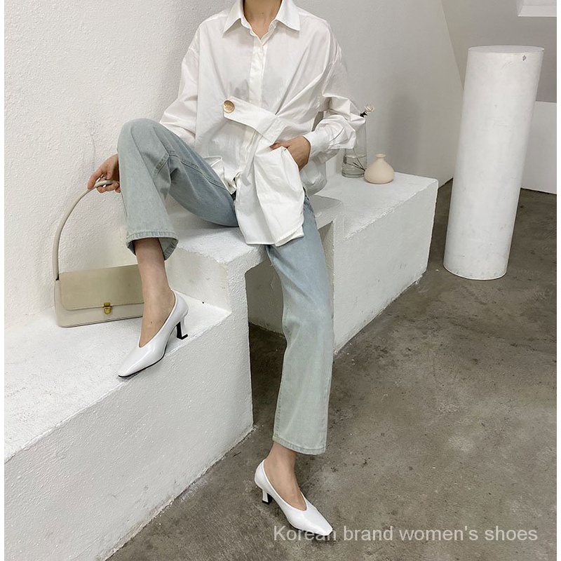 Giày cao gót mũi vuông thời trang mùa xuân mới 2021 dành cho nữ