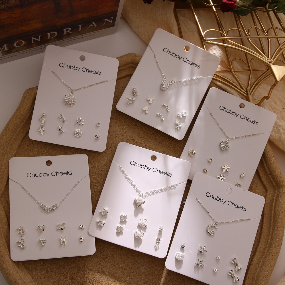 Set vòng cổ và bông tai hình trăng sao đính ngọc trai giả thời trang cho nữ