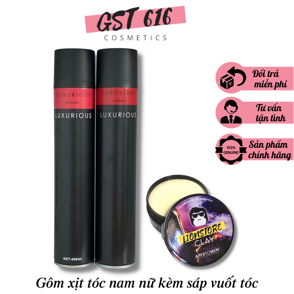 Gôm xịt tóc LUXURIOUS kèm sáp vuốt tóc tạo kiểu giữ nếp VCN