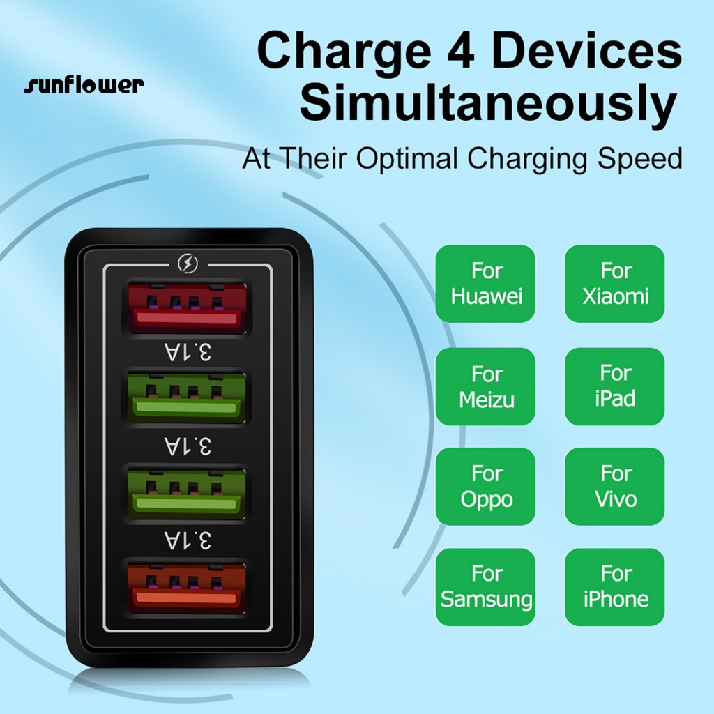Lenovo Đầu sạc LENOVO 4 cổng USB gắn tường hiệu quả cao tùy chọn màu sắc