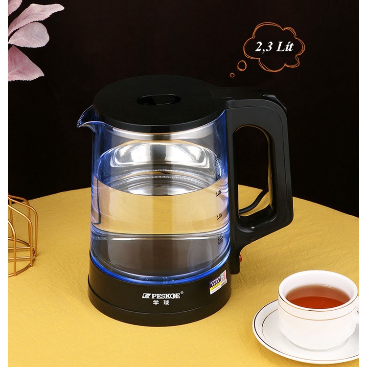 Ấm Siêu Tốc Thủy Tinh Cách Nhiệt - Ấm Đun Nước Công Suất Lớn 1500W Đun Sôi Nhanh, Vệ Sinh Dễ Dàng Không Để Lại Cặn