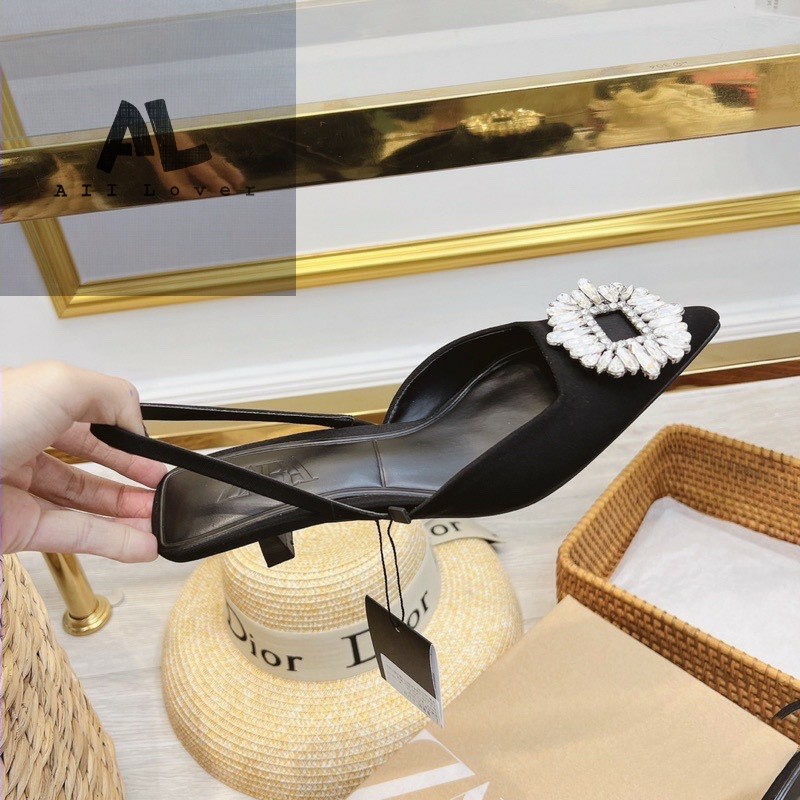 SỤC NỮ HIỆN ĐẠI ALI LOVER -  GUỐC NỮ MŨI NHỌN HỞ HẬU ĐÍNH ĐÁ - GIÀY THỜI TRANG QUAI THUN 3-4 PHÂN  - AG220806