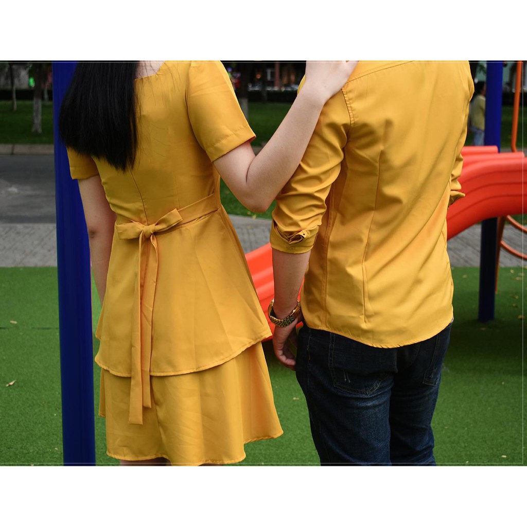 Set Áo Sơ Mi Váy Đôi FIGTREE Màu Vàng Tươi Sáng