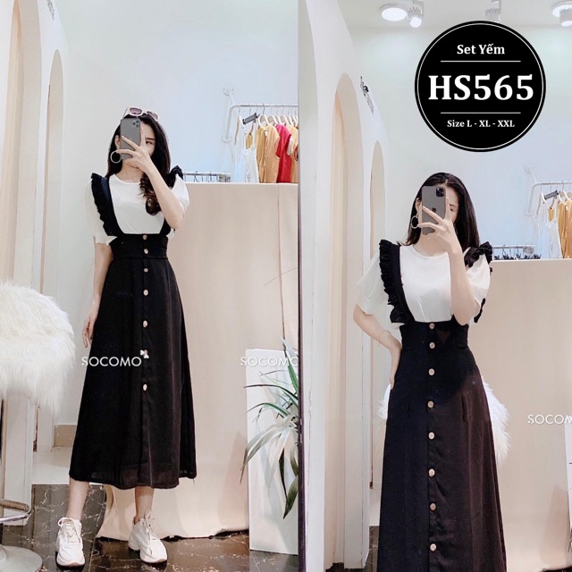 Set yếm dài bigsize HS565 - Màu Đen, nude - Size M L XL XXL