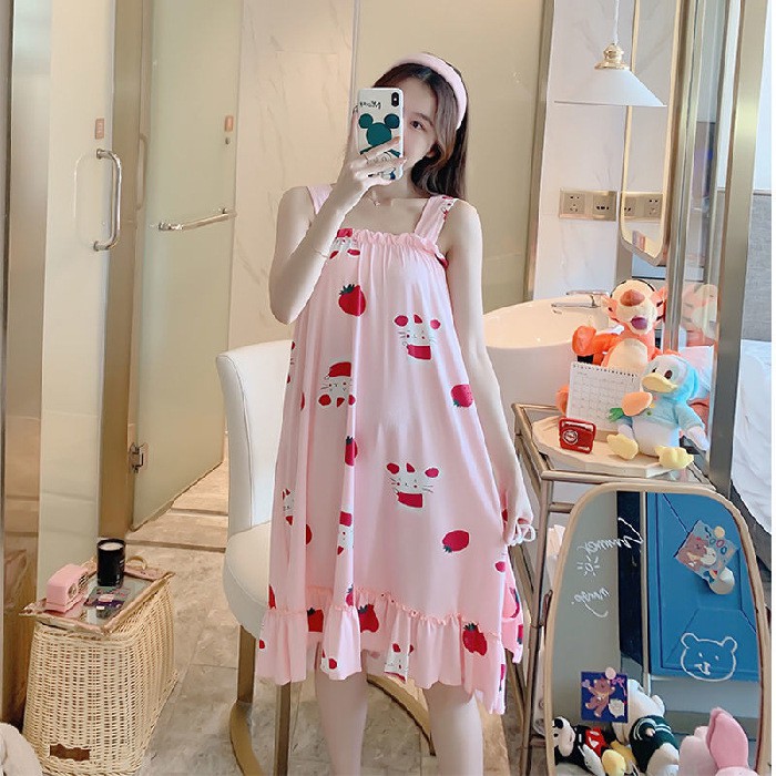 Váy Ngủ Nữ Bộ Đồ Mùa Hè Mặc Ở Nhà Hai Dây mềm,mát,mỏng Dáng Hàn Quốc xinh cộc tay ngắn VN06