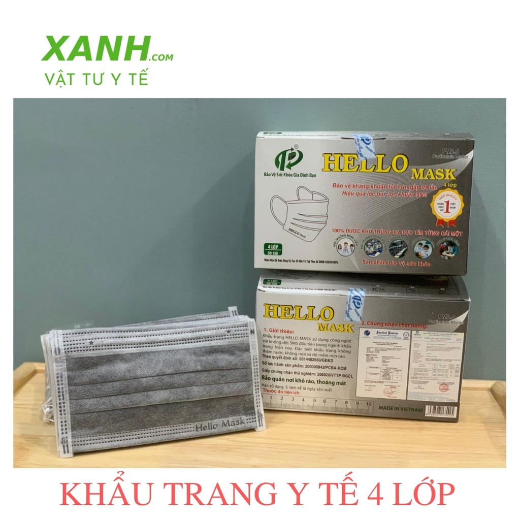 KHẨU TRANG Y TẾ HELLO MASK 4 lớp ( Hộp 50 cái)