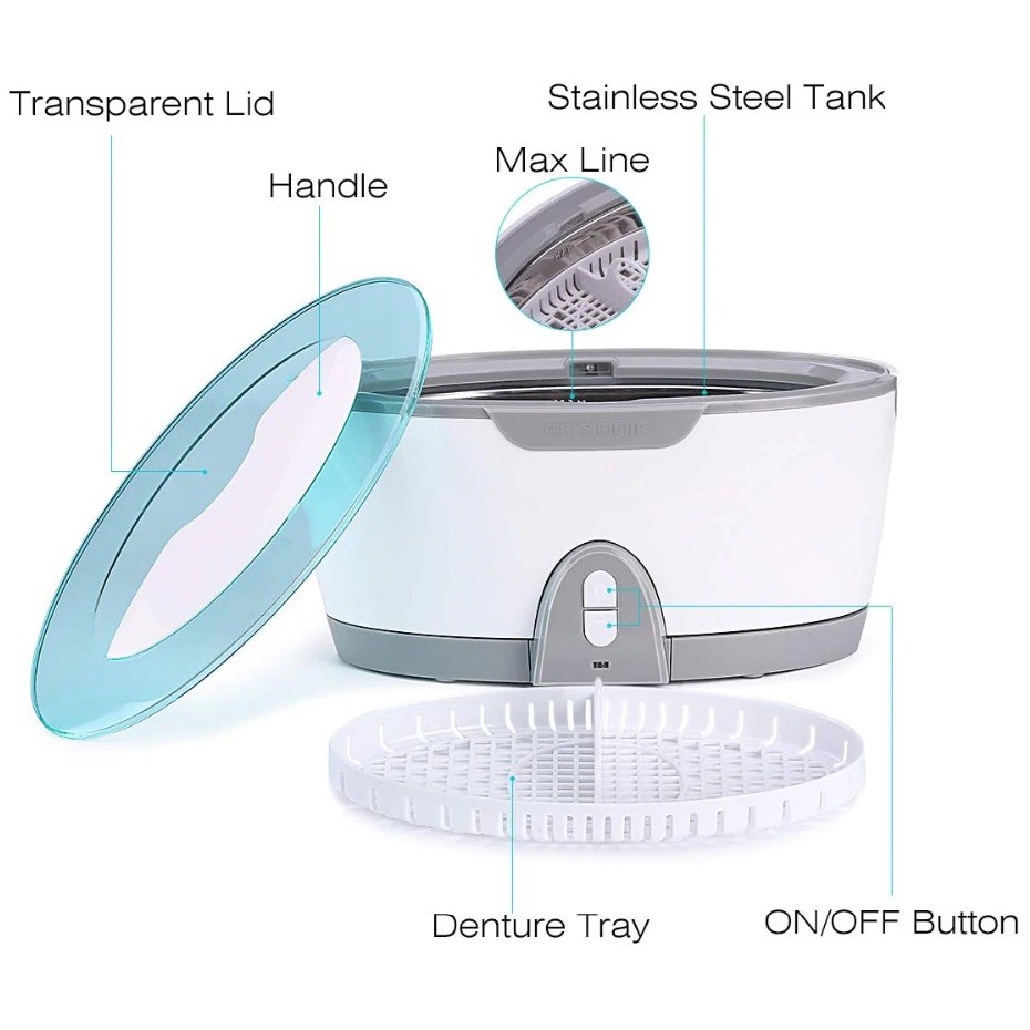 Máy rửa làm sạch bằng sóng siêu âm Gtsonic-U1 450ml Kính mắt, trang sức, đồng hồ, Bể có thể tháo rời - Hàng chính hãng