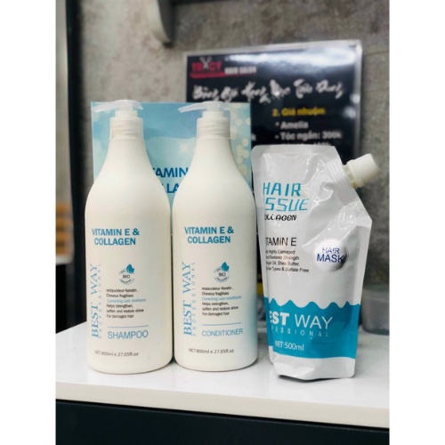 Cặp Dầu Gội, Xả BEST WAY VITAMIN E & COLLAGEN nuôi dưỡng và phục hồi 800ML. Rin_chan Store