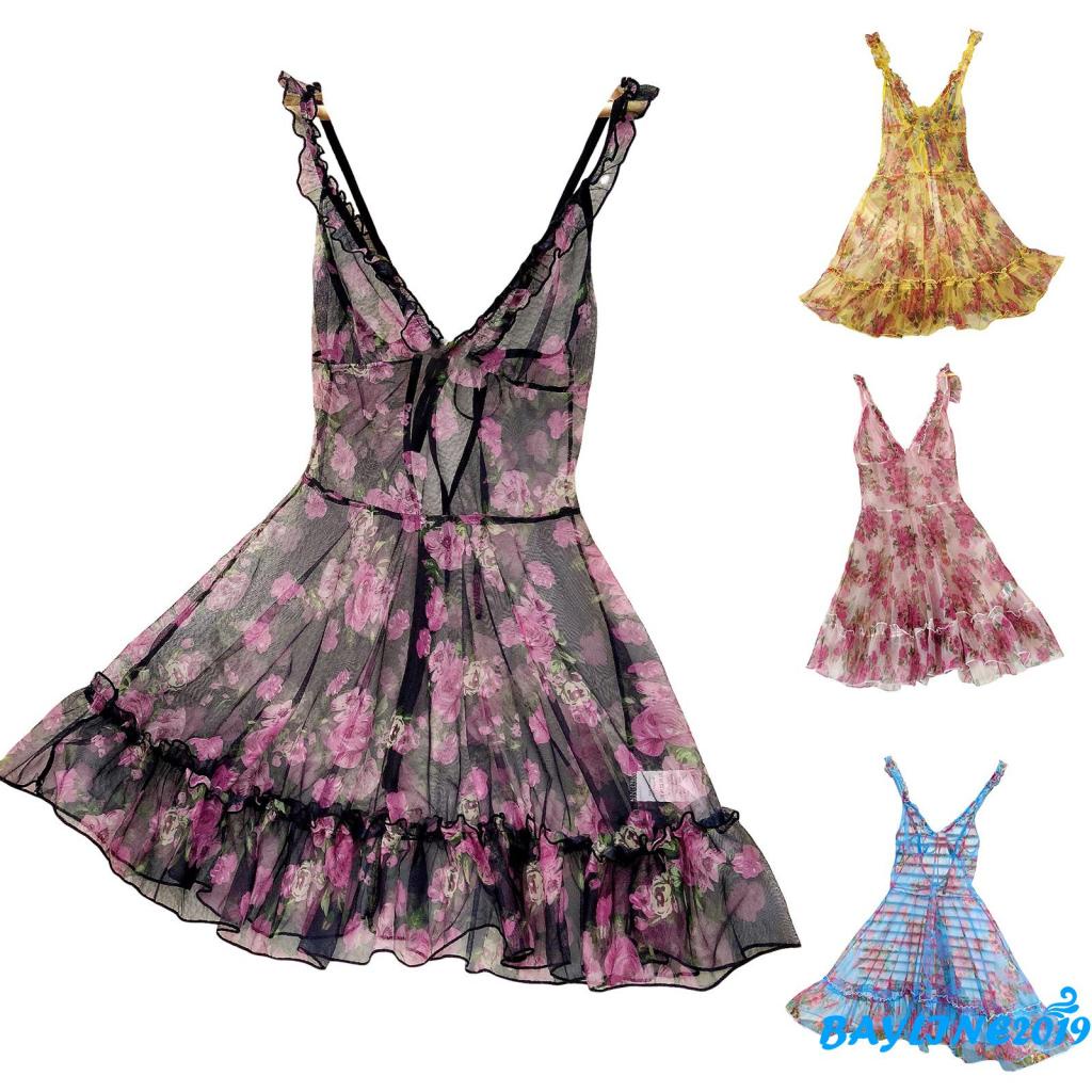 Đầm Hai Dây Cổ Chữ V Họa Tiết Hoa Thời Trang Mùa Hè Cho Nữ