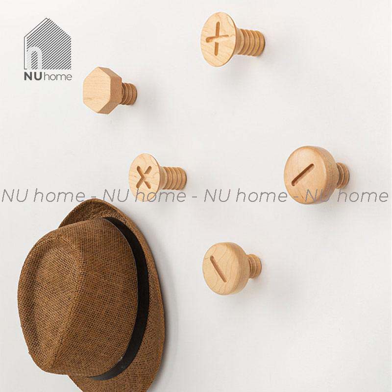 nuhome.vn | Móc gỗ treo đồ gắn tường hình Ốc Vít trang trí mảng tường đẹp