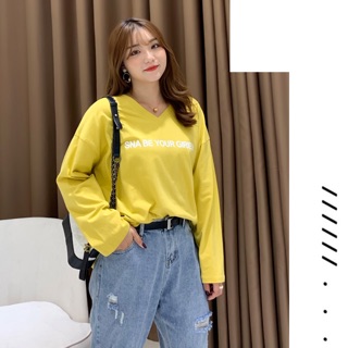 Áo thun tay dài big size cổ tim in chữ size đại 65-105kg