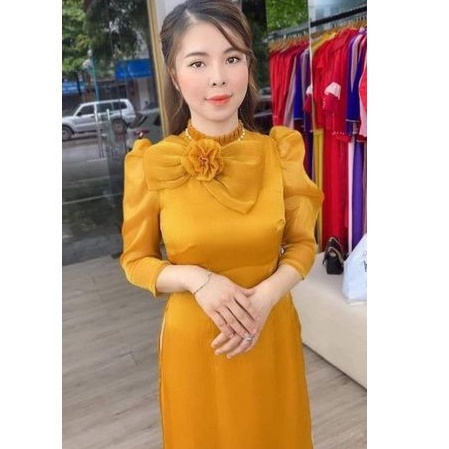 Áo Dài , Áo Dài cách tân tay bồng cổ bèo đính nơ siêu sang chảnh ★QA