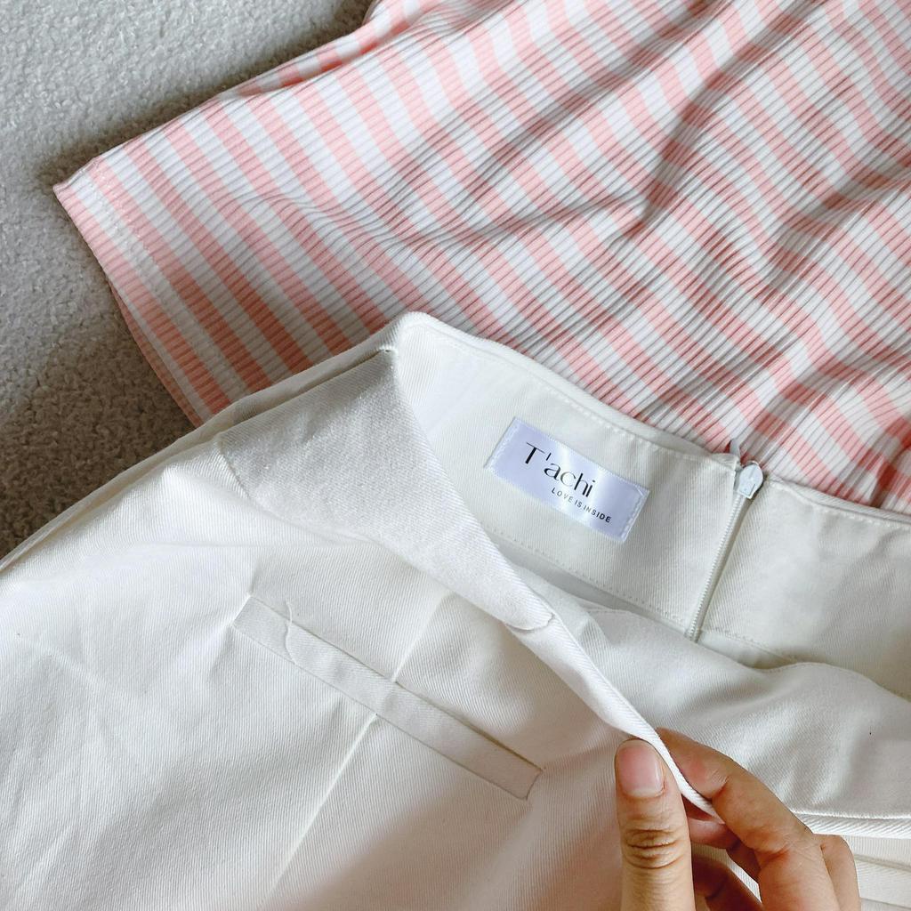 SET ÁO SỌC HỒNG + CHÂN VÁY KAKI TRẮNG