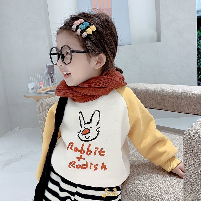 Áo Hoodie lót nhung giữ ấm thời trang thu đông phong cách Hàn Quốc cho bé gái