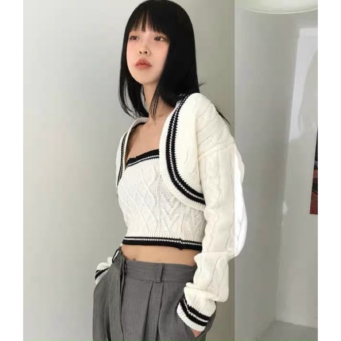 Set áo len quây trám tặng kèm áo khoác cadigan thừng chất chơi