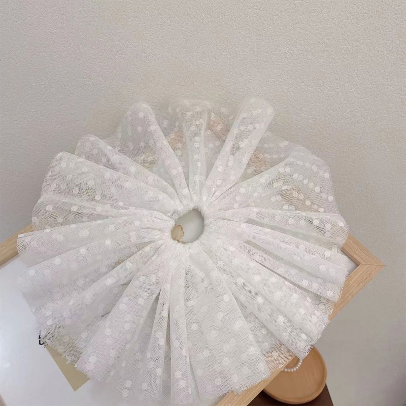 Dây Cột Tóc Co Giãn Bọc Vải Chiffon Họa Tiết Chấm Bi