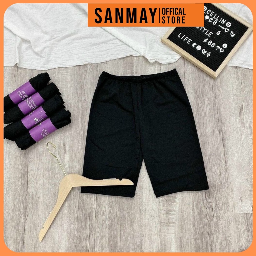 Quần legging nữ SANJOLI nâng mông lưng cạp cao vải thun dày dặn đùi ngố lửng ôm body bó mặc nhà tập gym yoga QD007