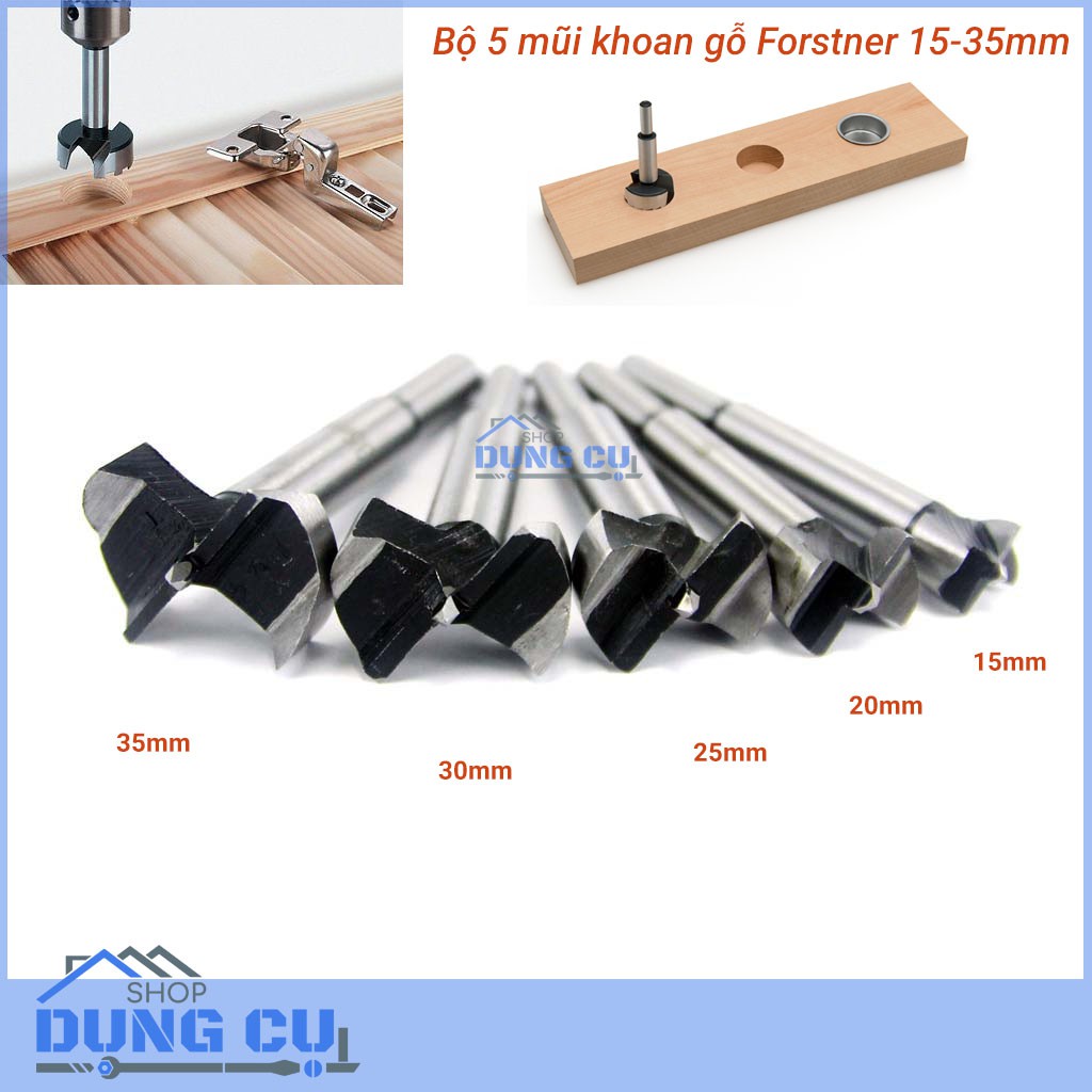 Bộ 5 mũi khoan gỗ kiểu forstner 10-35mm khoan bản lề