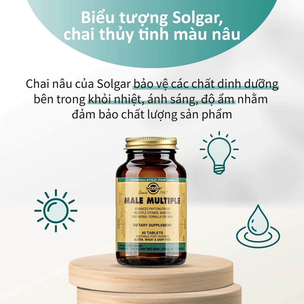 Viên uống Solgar Male Multiple - Giúp Tăng Cường Miễn Dịch, Giảm Stress, Chuyển Hóa Năng Lượng [Lọ 60 Viên]