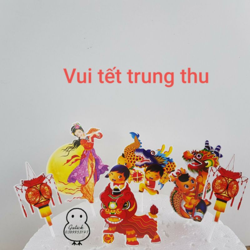 Set cắm giấy trang trí bánh kem trung thu, Tết trung thu Topper cake