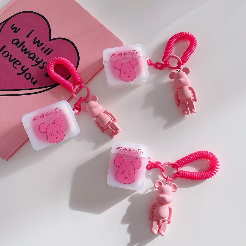 Vỏ Bảo Vệ Hộp Sạc Tai Nghe Apple AirPods 1 2 3 Pro Hình Vuông Màu Hồng Mờ Họa Tiết KAWS Dễ Thương