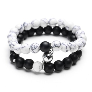 Vòng tay đôi nam nữ chuỗi hạt đá ngọc lam đen và trắng 8mm nhiều mẫu thời trang.