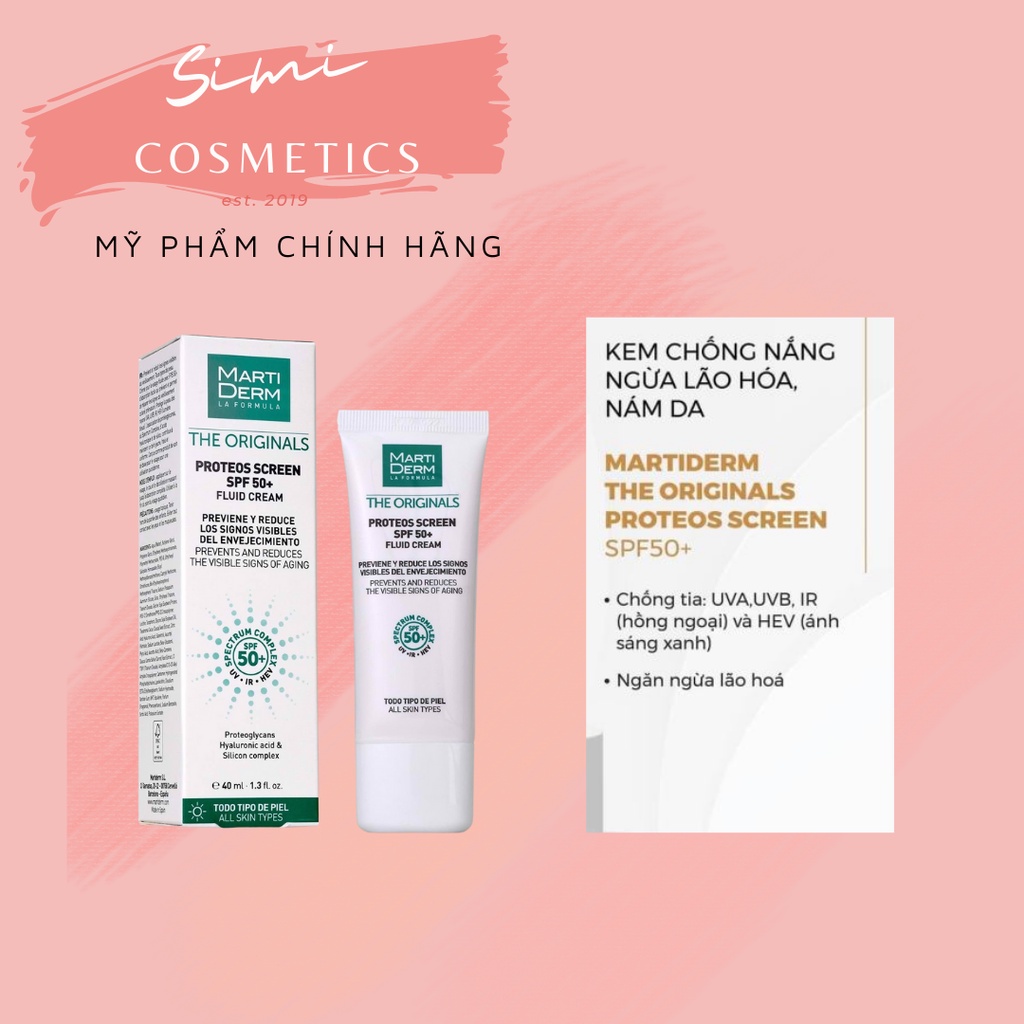 Kem chống nắng bảo vệ da toàn diện cho làn da dầu, mụn, nám MartiDerm The OriginalsProteos Screen SPF50+ Fluid Cream