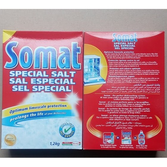 Muối làm mềm nước dùng cho máy rửa chén - 2 hôp muối rửa chén SOMAT Special Salt 1,2 Kg