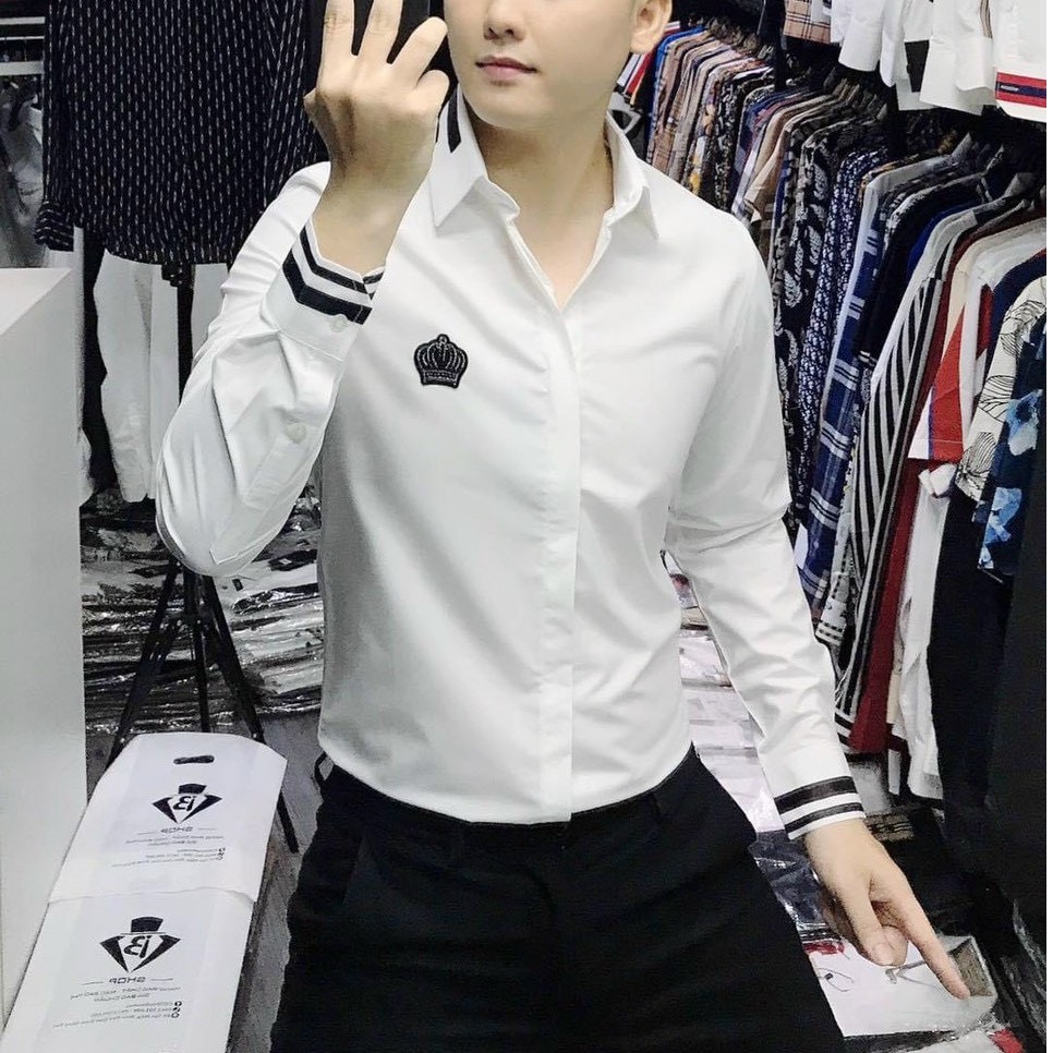 Áo sơ mi nam tay dài màu trắng chuẩn phong cách soái ca Hàn quốc thiết kế năng động cá tính