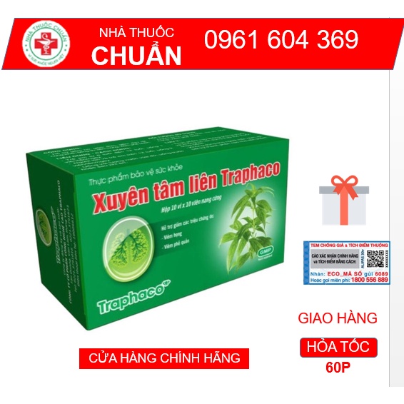 Xuyên Tâm Liên Traphaco   Giúp tăng sức khỏe hệ hô hấp, ngừa viêm rát họng, long đờm, khản tiếng