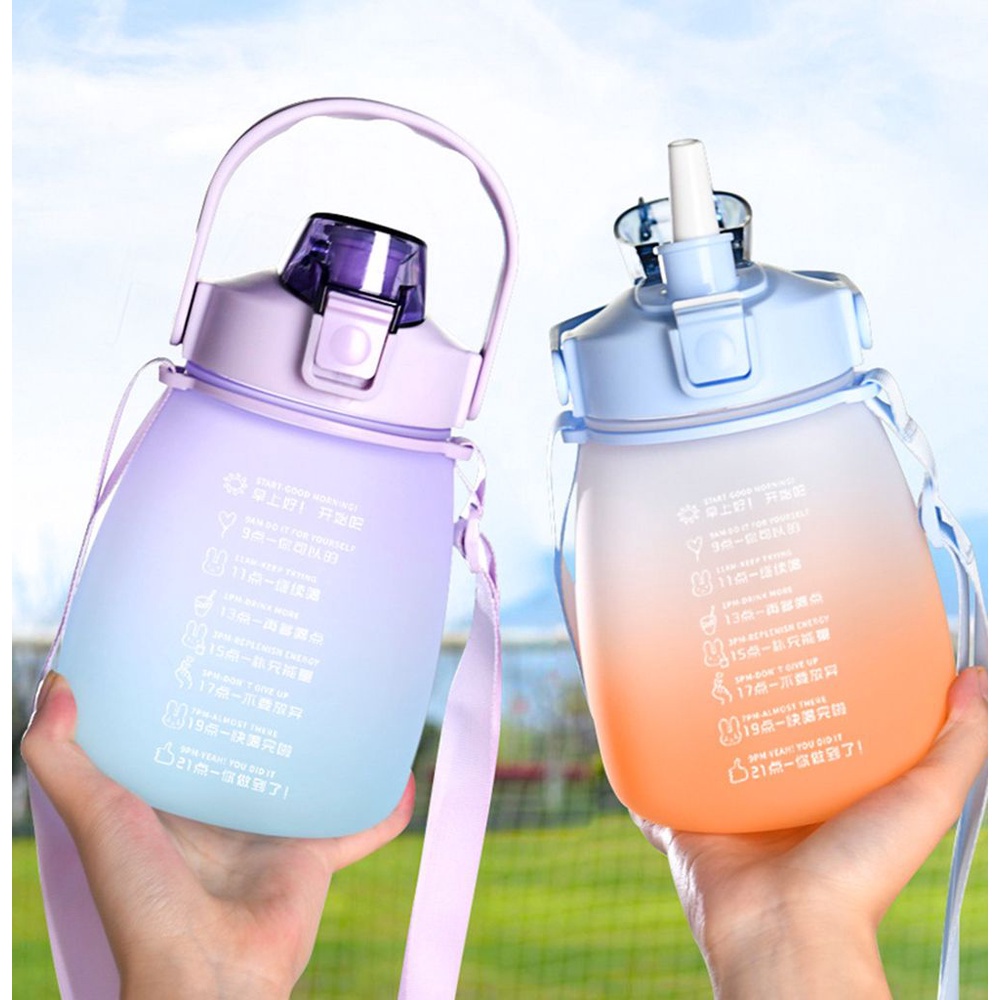 Bình Đựng Nước Bằng Nhựa Màu Gradient Dung Tích 1200ml Có Ống Hút Tiện Dụng Mang Theo Du Lịch
