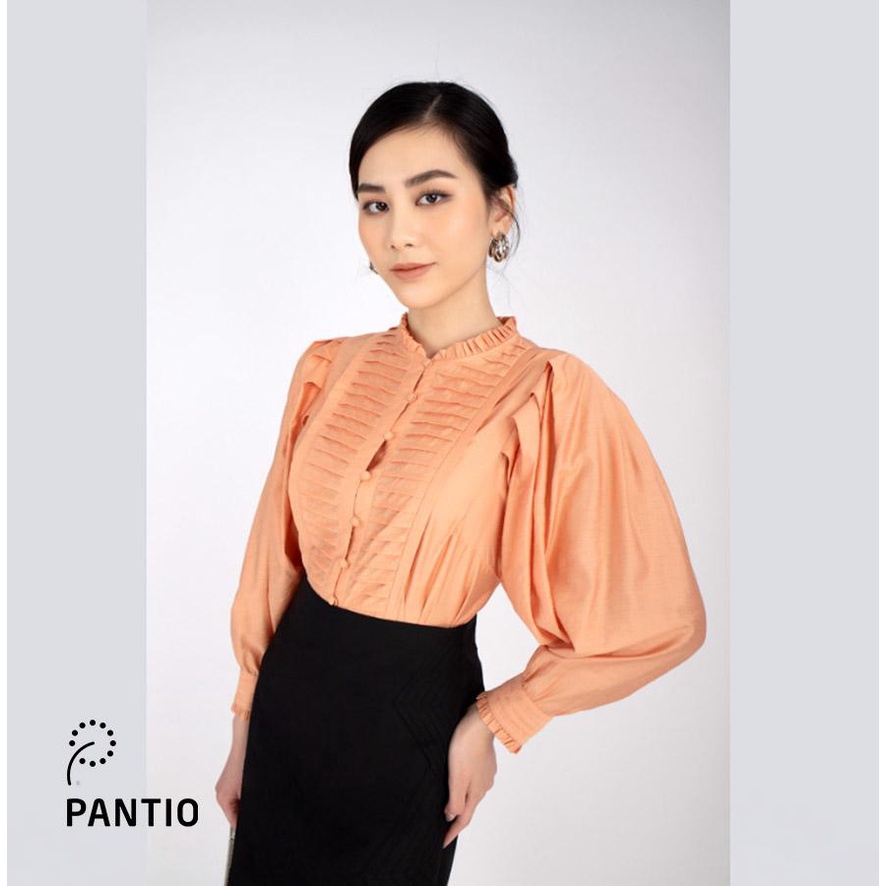 FAK13146 - Áo sơ mi công sở chất liệu vải thô dáng boom thân trước xếp nếp - PANTIO