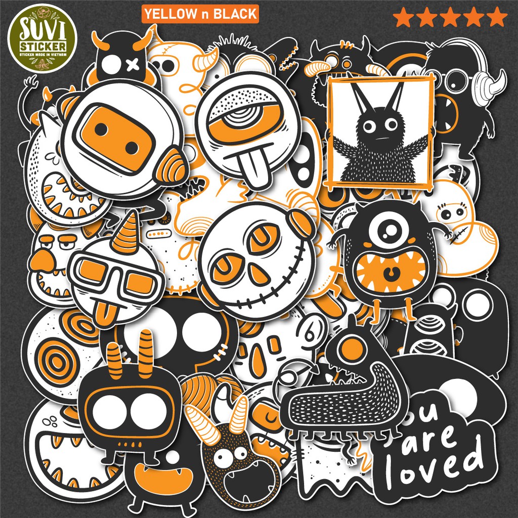 50 Sticker Yellow Monster chống nước sticker dán laptop, điện thoại, đàn guitar, mũ bảo hiểm, vali. MSP: C07